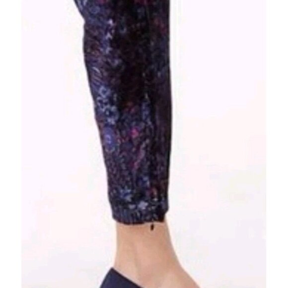 LOFT Slim Paisley Floral Print Dark Navy Blue Velvet Pants - Sz 6 - Picture 7 of 12